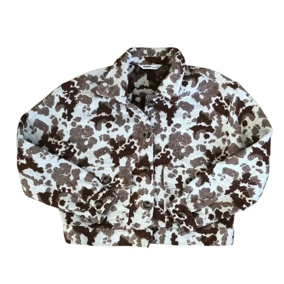 Sonoma Goods for Life Cropped Brown Cow Print Jacquard Bomber Jacket Sz M - Picture 13 of 16